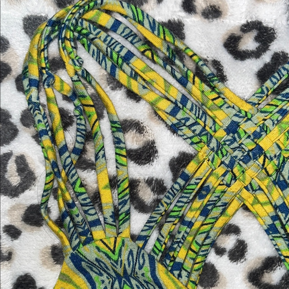 Vintage Pink Rose Vibrant Yellow and Green Maxi Dress - Picture 4 of 15
